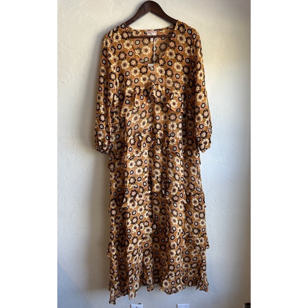 Show Me Your Mumu Fleetwood Maxi Dress M NWT Retro Floral Hippie Tiered Ruffle - Picture 1 of 7
